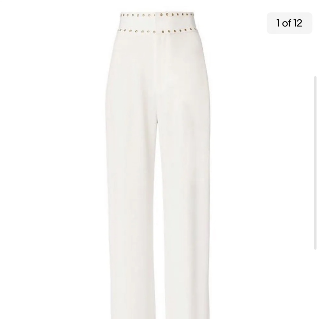 Derek Lam 10 Crosby Gold Grommet Crepe Wide Leg Palazzo Pants White 4